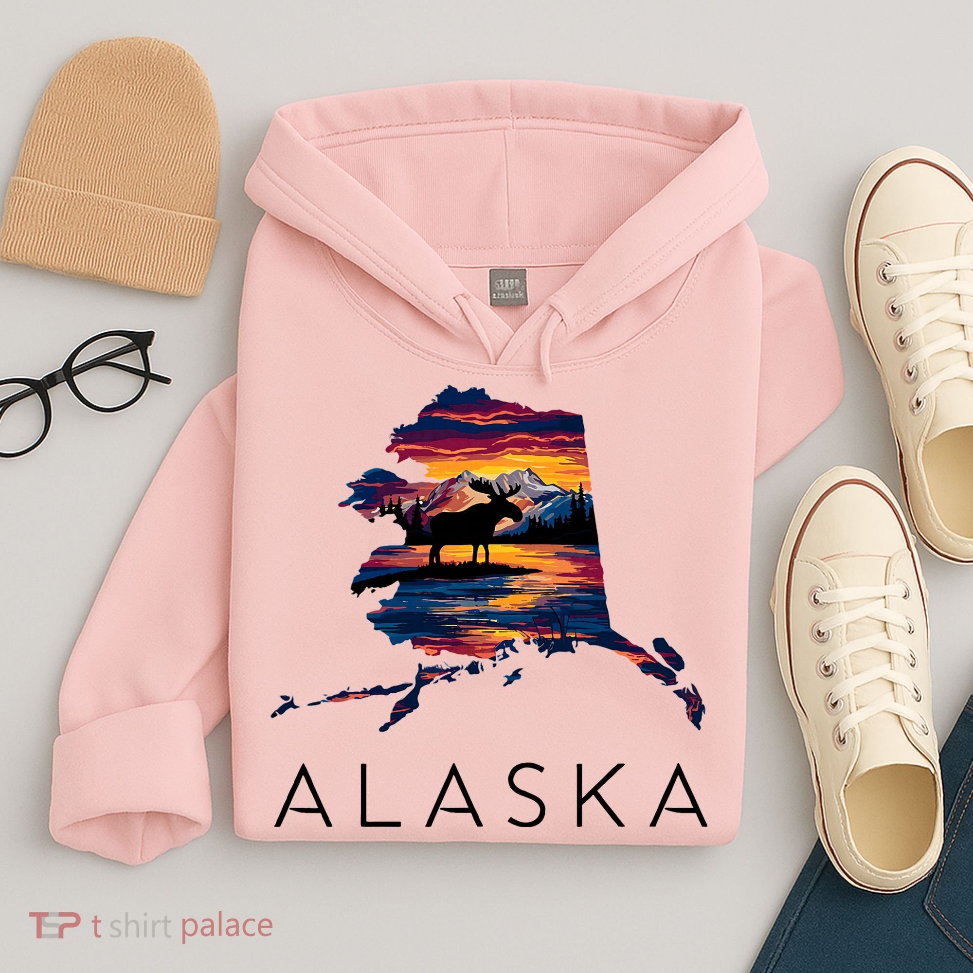 Alaskan Moose Animal Alaska Map Hoodie