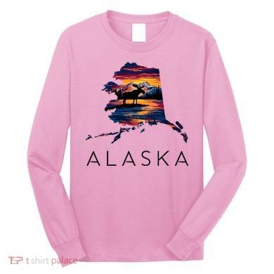 Alaskan Moose Animal Alaska Map Long Sleeve Shirt