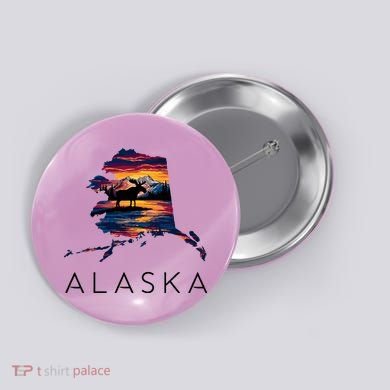 Alaskan Moose Animal Alaska Map Button