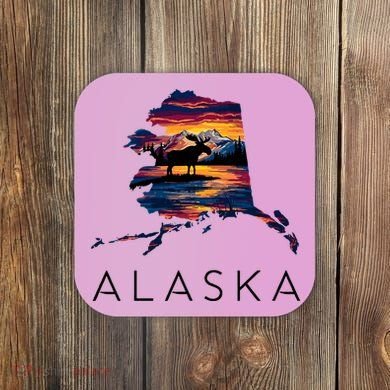 Alaskan Moose Animal Alaska Map Coaster