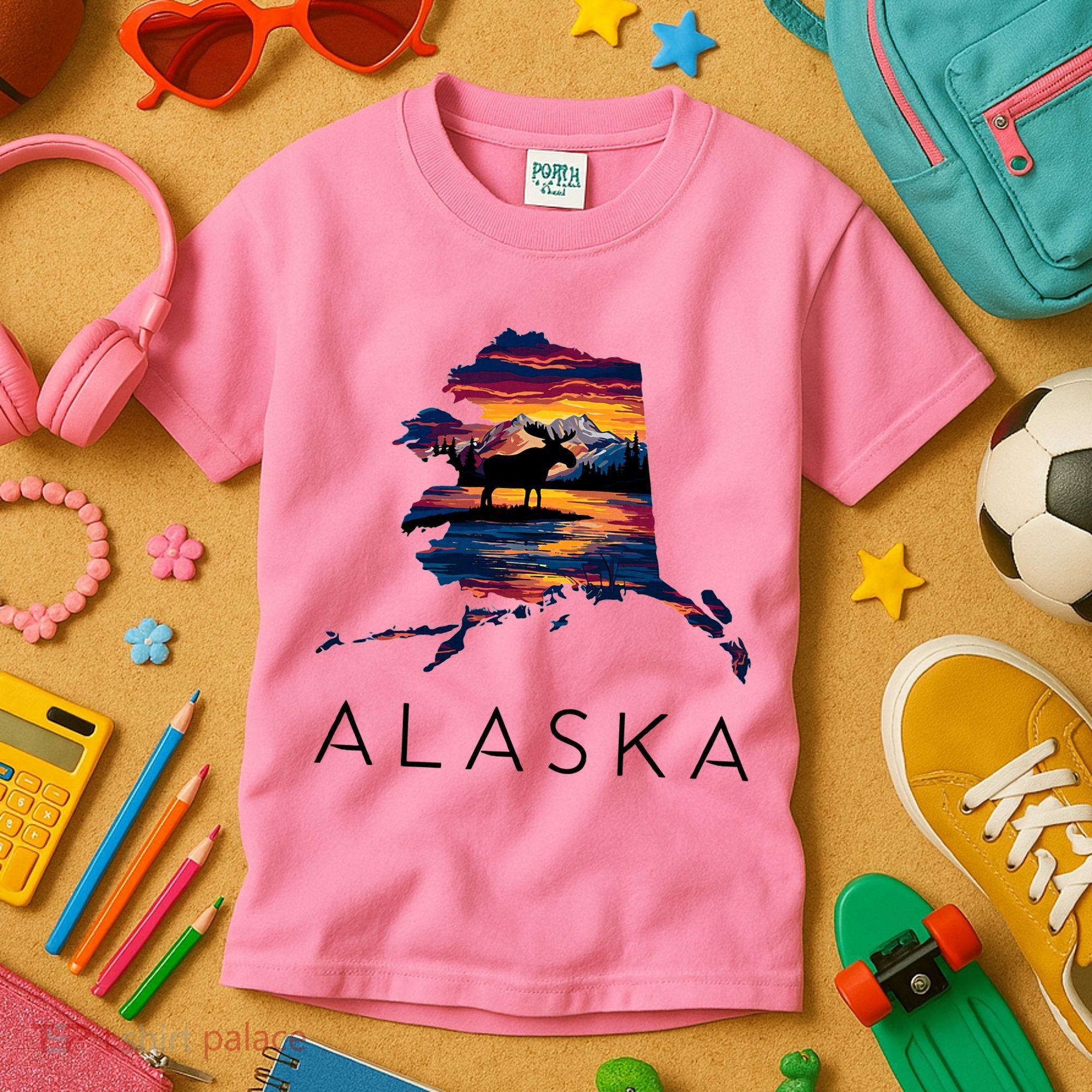 Alaskan Moose Animal Alaska Map Kids T-Shirt