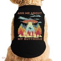 Ask Me About My Butthole Funny Alien Abduction Doggie Tank thumb 0
