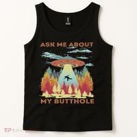 Ask Me About My Butthole Funny Alien Abduction Tank Top thumb 2