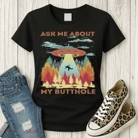 Ask Me About My Butthole Funny Alien Abduction Women's T-Shirt thumb 3