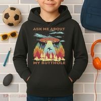 Ask Me About My Butthole Funny Alien Abduction Kids Hoodie thumb 2