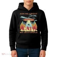 Ask Me About My Butthole Funny Alien Abduction Kids Hoodie thumb 4
