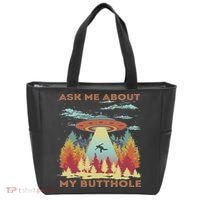 Ask Me About My Butthole Funny Alien Abduction Tote Bag thumb 0
