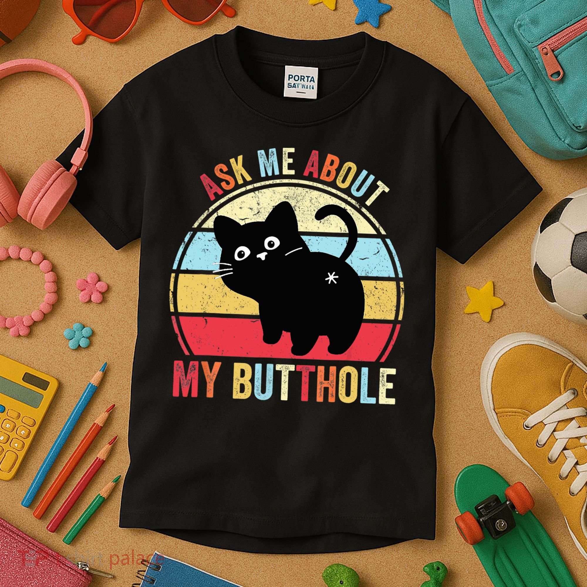 Ask Me About My Butthole Funny Cat Butt TShirt Kids T-Shirt