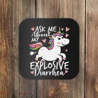 Ask Me About My Explosive Diarrhea Poop Meme Funny Unicorn Coaster thumb 0