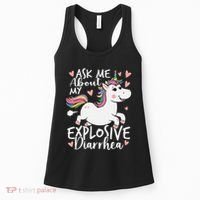 Ask Me About My Explosive Diarrhea Poop Meme Funny Unicorn Women's Tank Top thumb 0