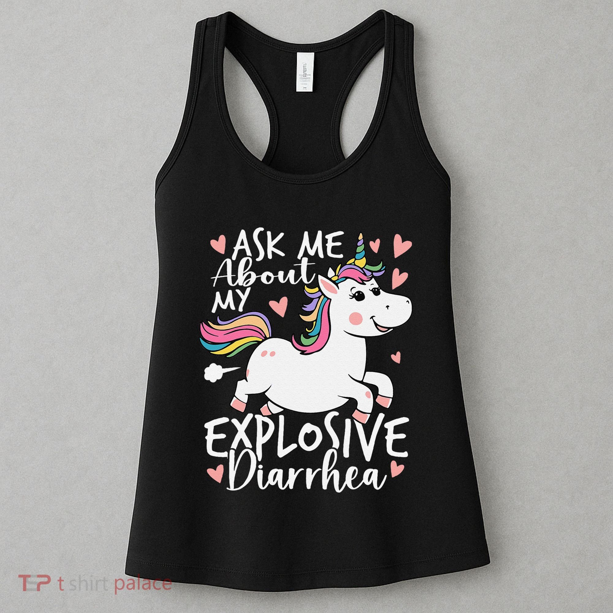 Ask Me About My Explosive Diarrhea Poop Meme Funny Unicorn Women's Tank Top