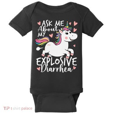 Ask Me About My Explosive Diarrhea Poop Meme Funny Unicorn Baby Bodysuit
