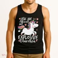 Ask Me About My Explosive Diarrhea Poop Meme Funny Unicorn Tank Top thumb 3