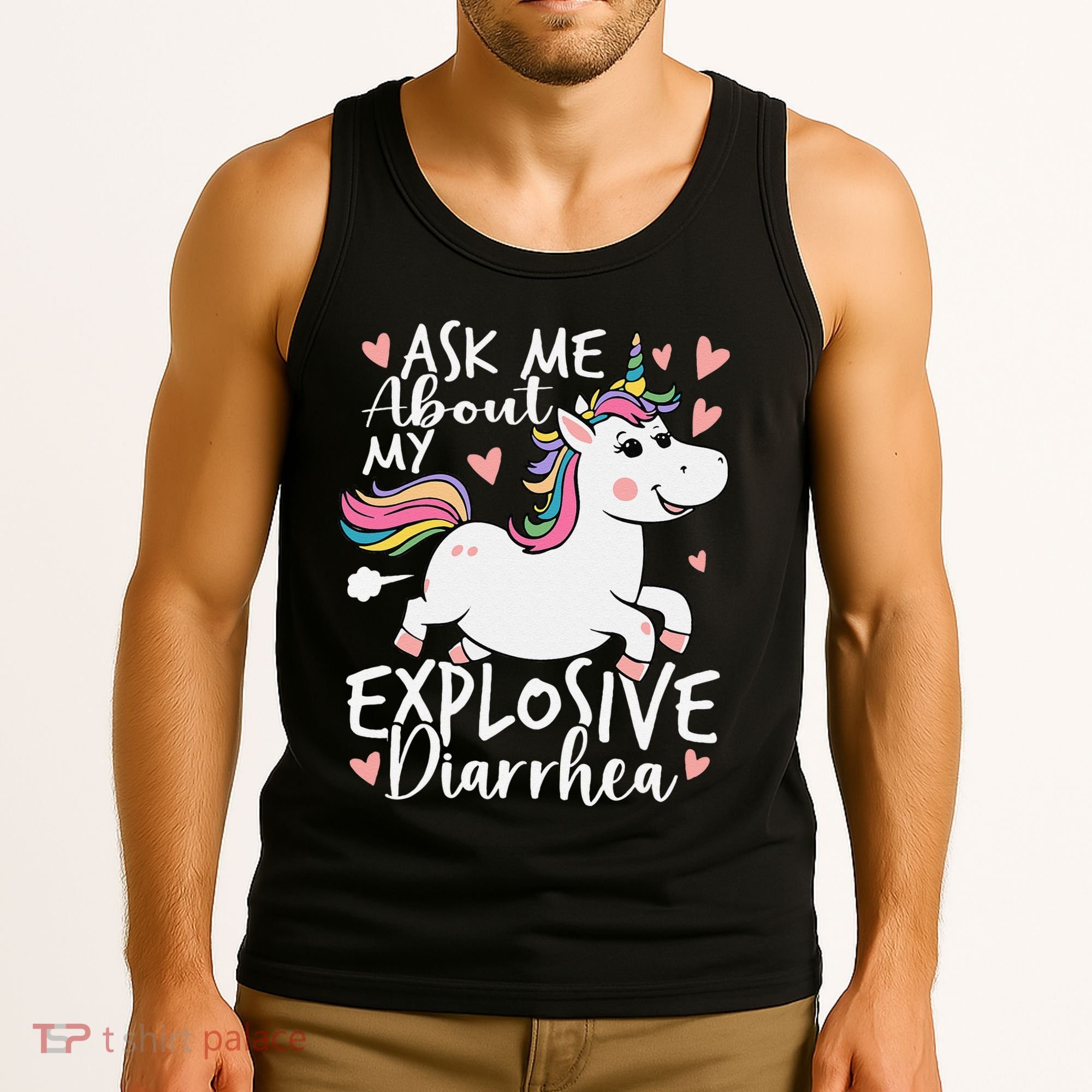 Ask Me About My Explosive Diarrhea Poop Meme Funny Unicorn Tank Top