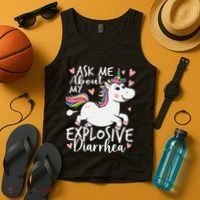 Ask Me About My Explosive Diarrhea Poop Meme Funny Unicorn Tank Top thumb 4