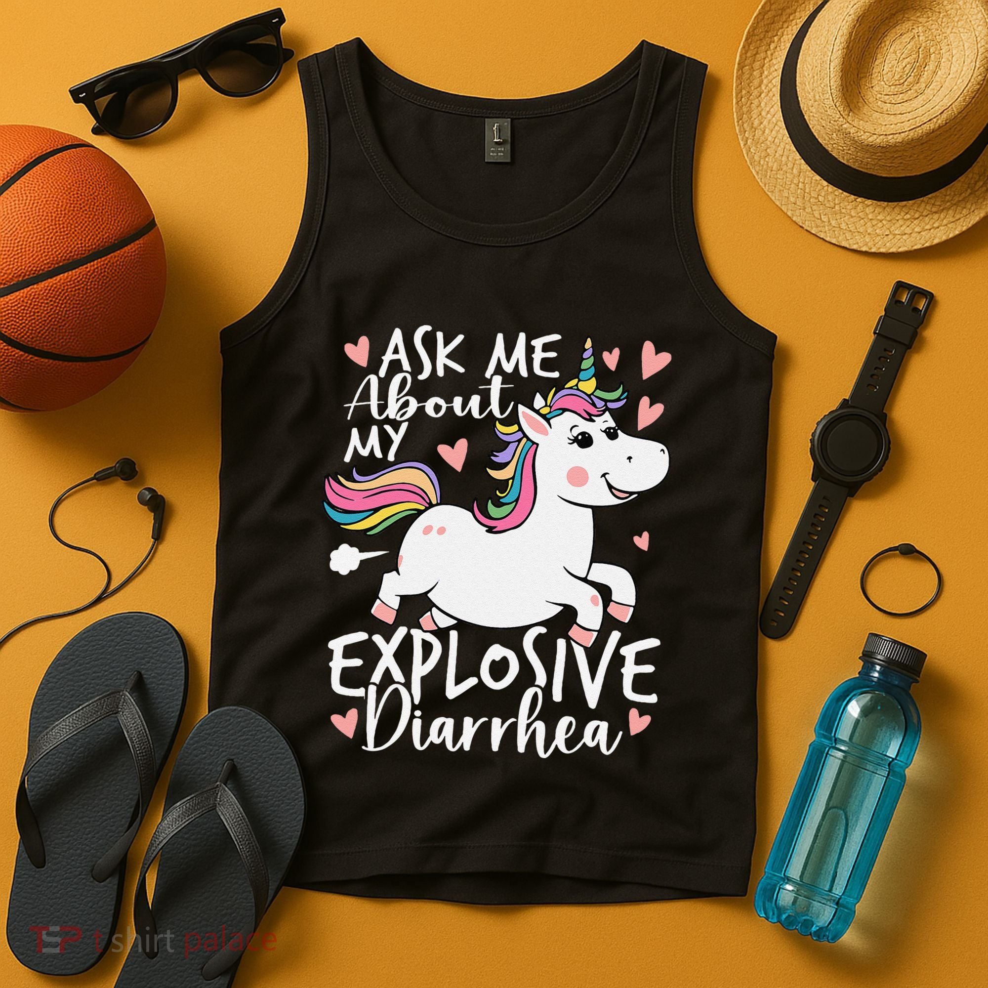 Ask Me About My Explosive Diarrhea Poop Meme Funny Unicorn Tank Top