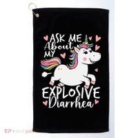 Ask Me About My Explosive Diarrhea Poop Meme Funny Unicorn Golf Towel thumb 0