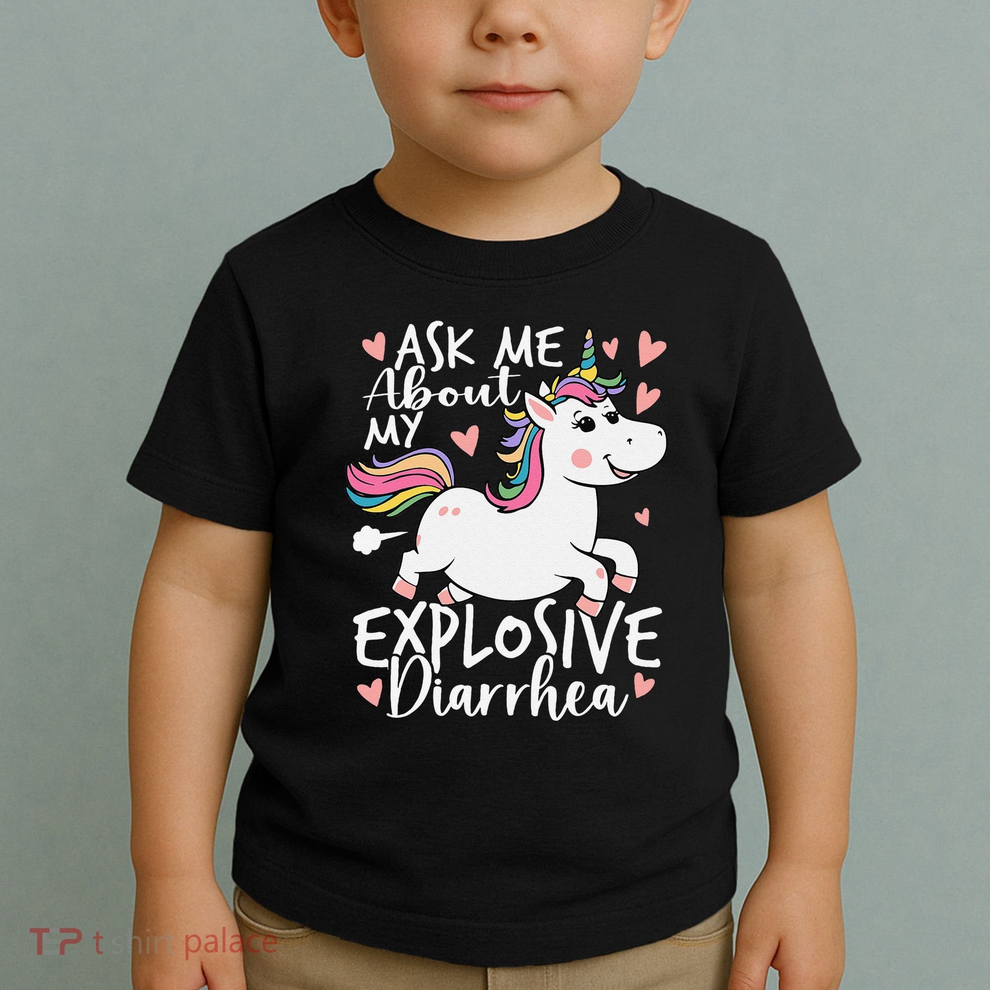 Ask Me About My Explosive Diarrhea Poop Meme Funny Unicorn Toddler T-Shirt