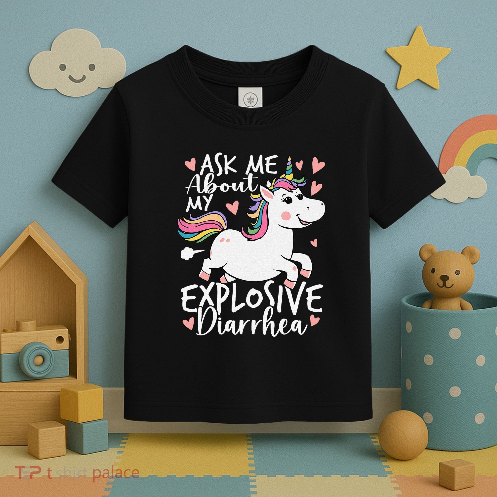 Ask Me About My Explosive Diarrhea Poop Meme Funny Unicorn Toddler T-Shirt