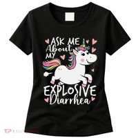 Ask Me About My Explosive Diarrhea Poop Meme Funny Unicorn Women's T-Shirt thumb 0