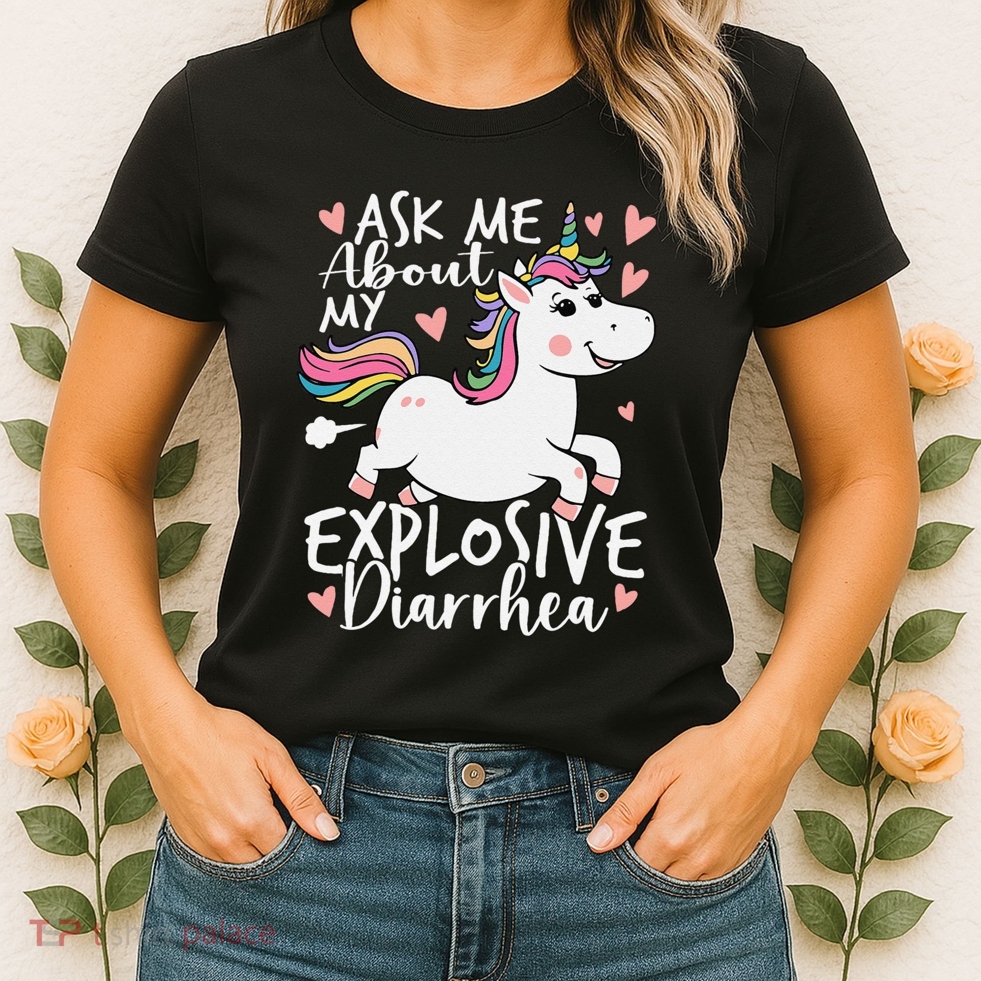 Ask Me About My Explosive Diarrhea Poop Meme Funny Unicorn Women's T-Shirt