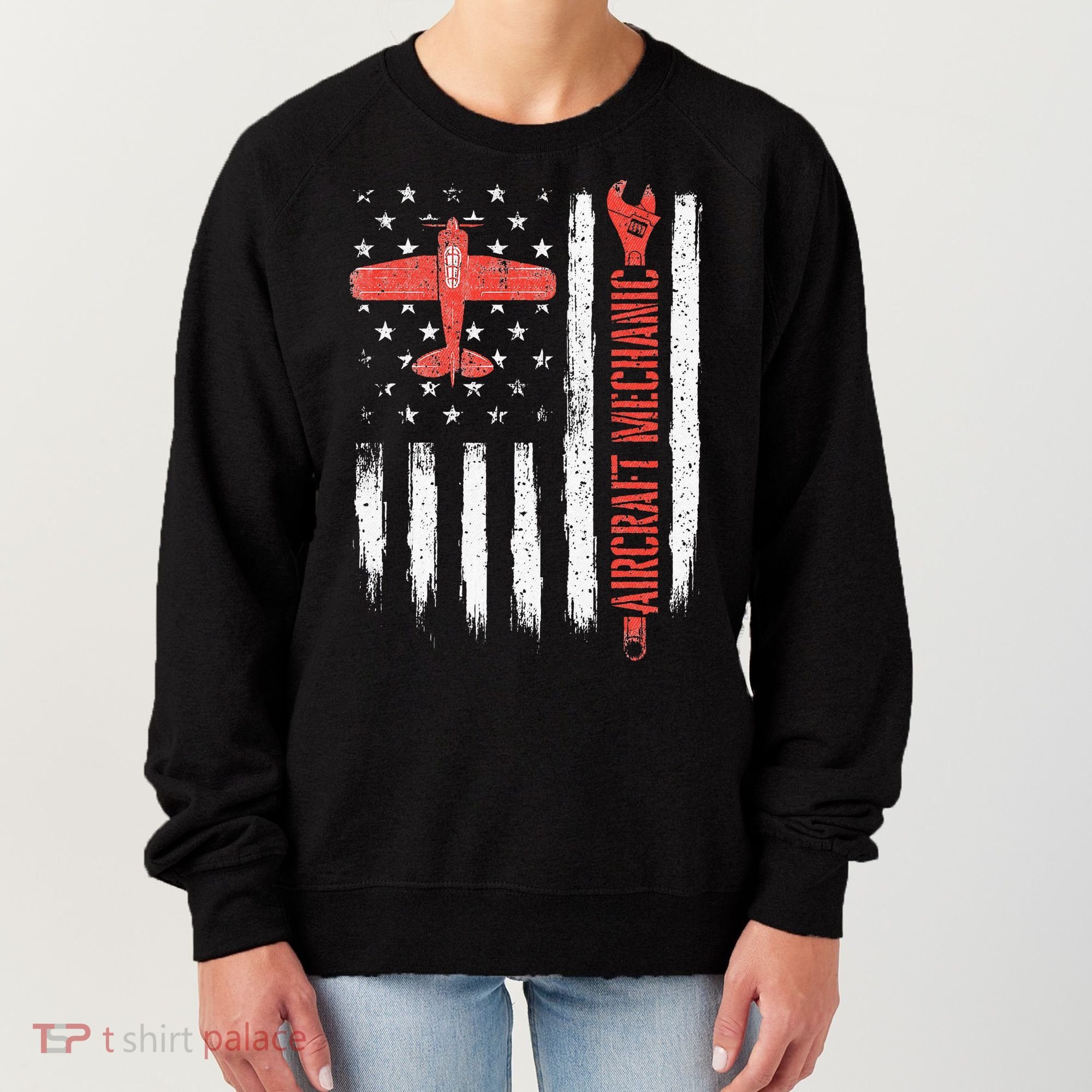 Aircraft Mechanic American Flag Plane Aviation Technician Women's Sweatshirt