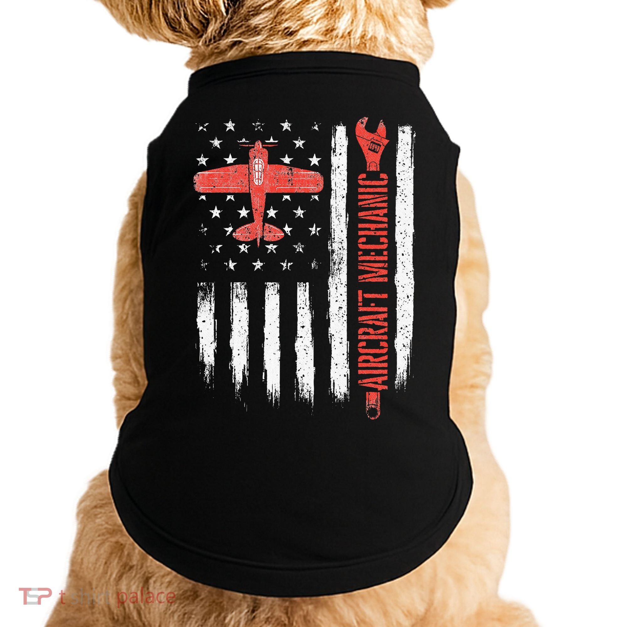 Aircraft Mechanic American Flag Plane Aviation Technician Doggie Tank