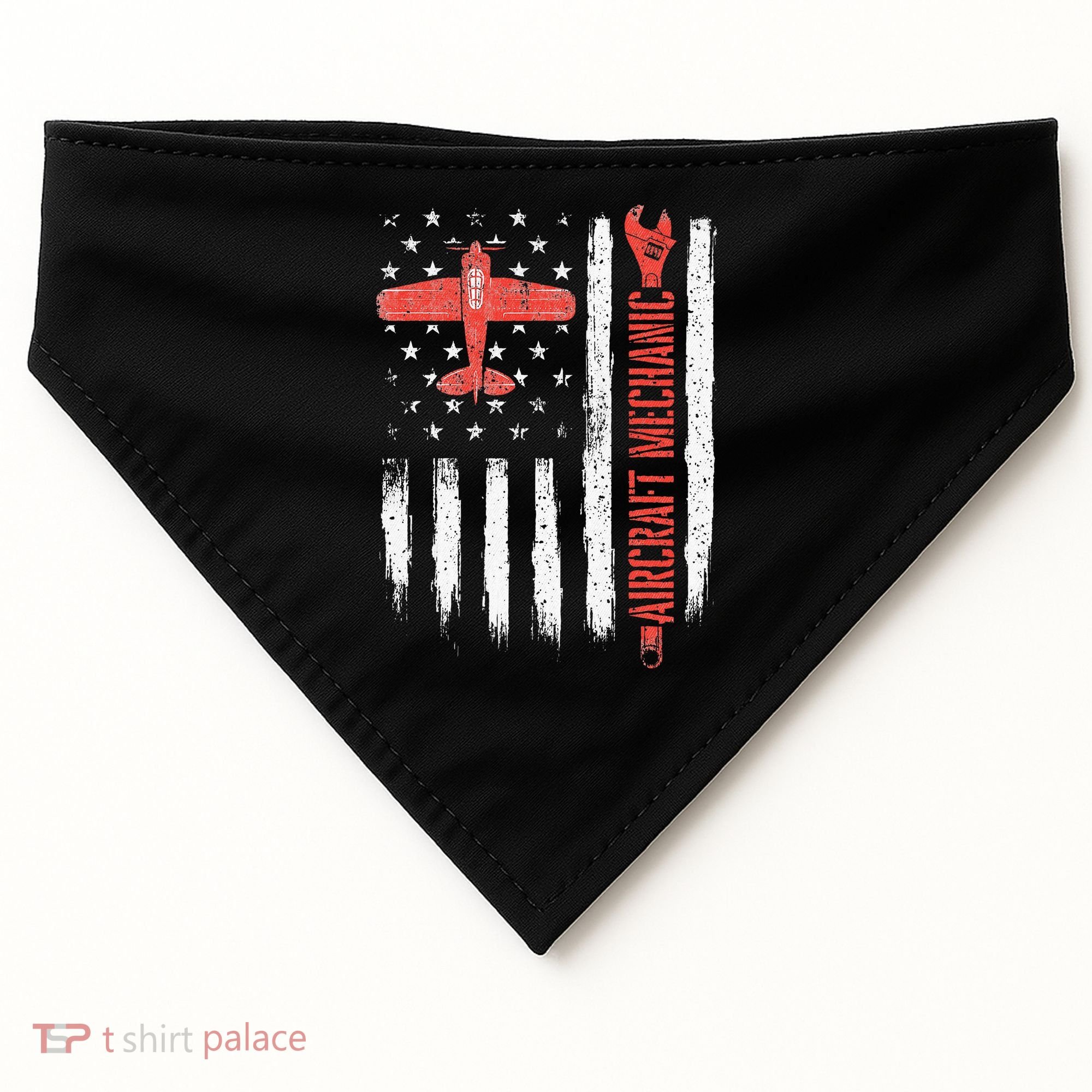 Aircraft Mechanic American Flag Plane Aviation Technician USA-Made Doggie Bandana