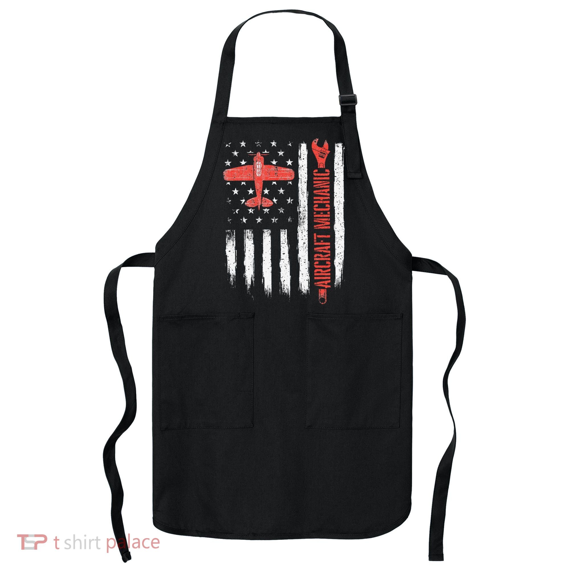 Aircraft Mechanic American Flag Plane Aviation Technician Apron