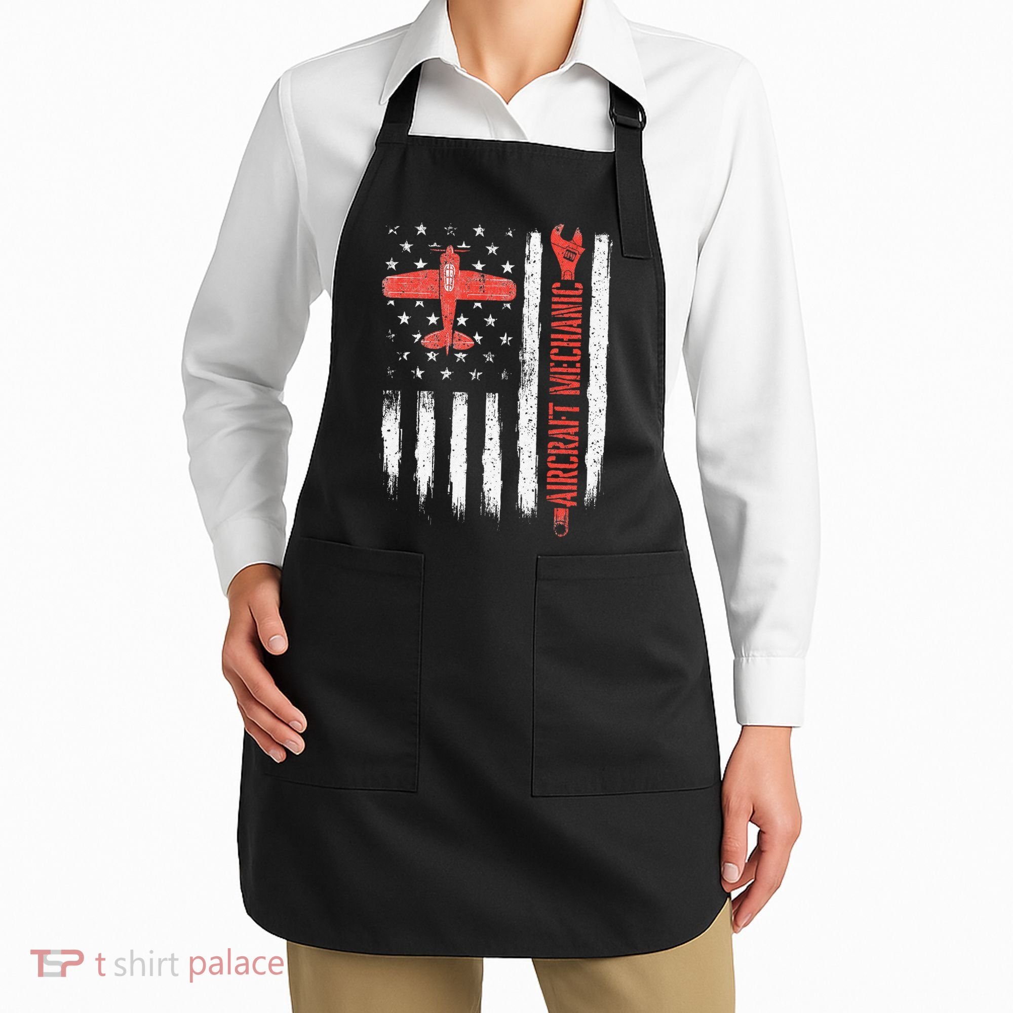 Aircraft Mechanic American Flag Plane Aviation Technician Apron