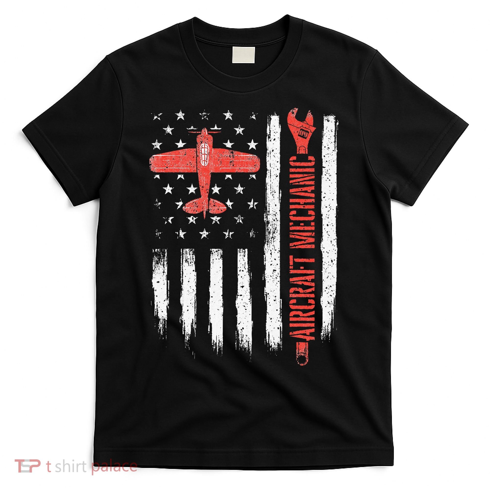 Aircraft Mechanic American Flag Plane Aviation Technician T-Shirt