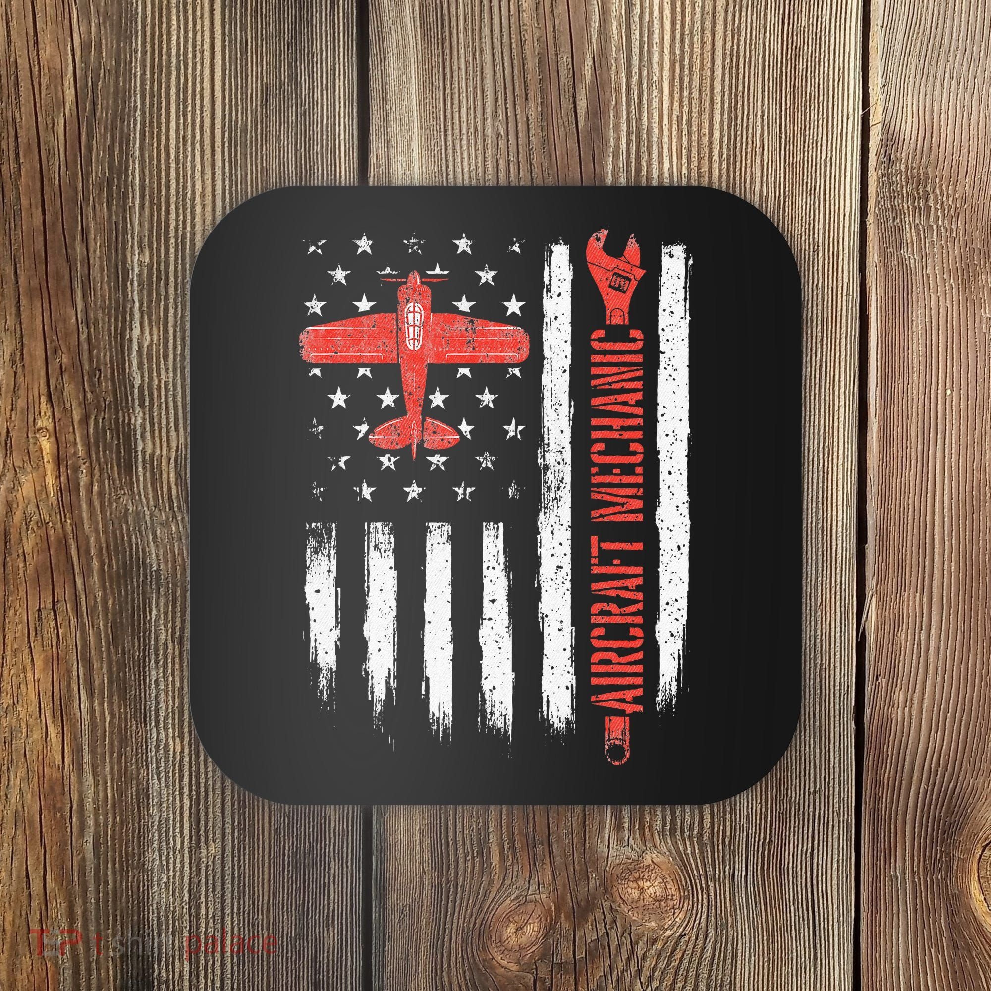 Aircraft Mechanic American Flag Plane Aviation Technician Coaster