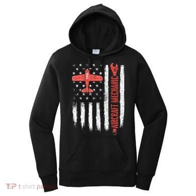 Aircraft Mechanic American Flag Plane Aviation Technician Women's Hoodie