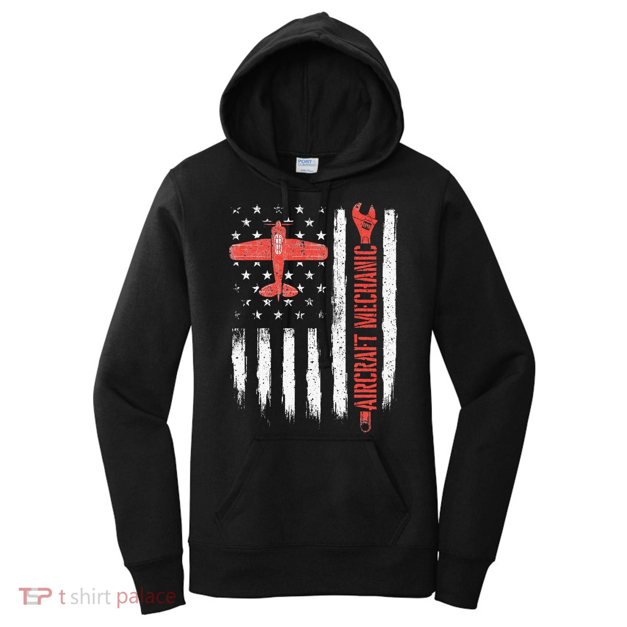 Aircraft Mechanic American Flag Plane Aviation Technician Women's Hoodie
