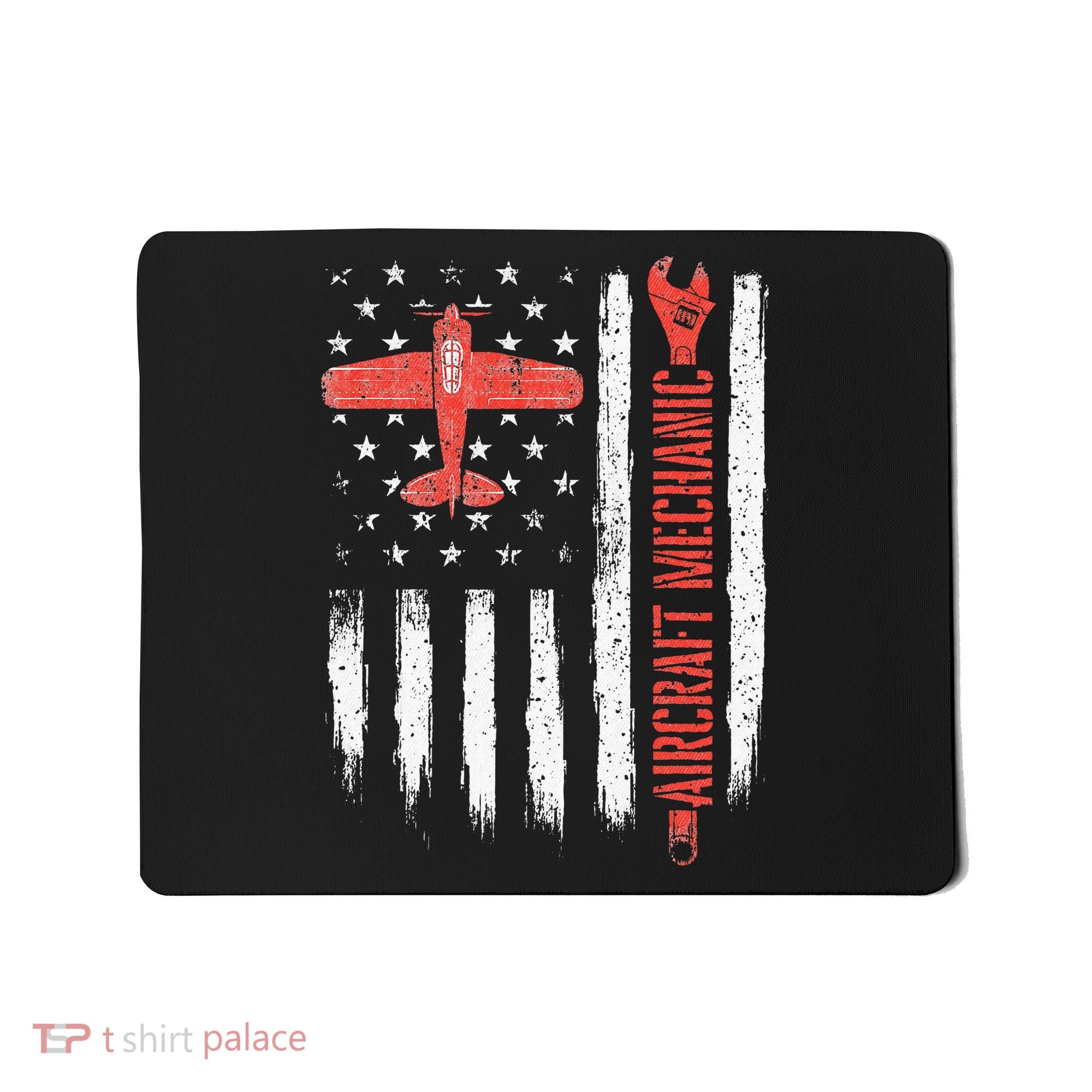 Aircraft Mechanic American Flag Plane Aviation Technician Mousepad