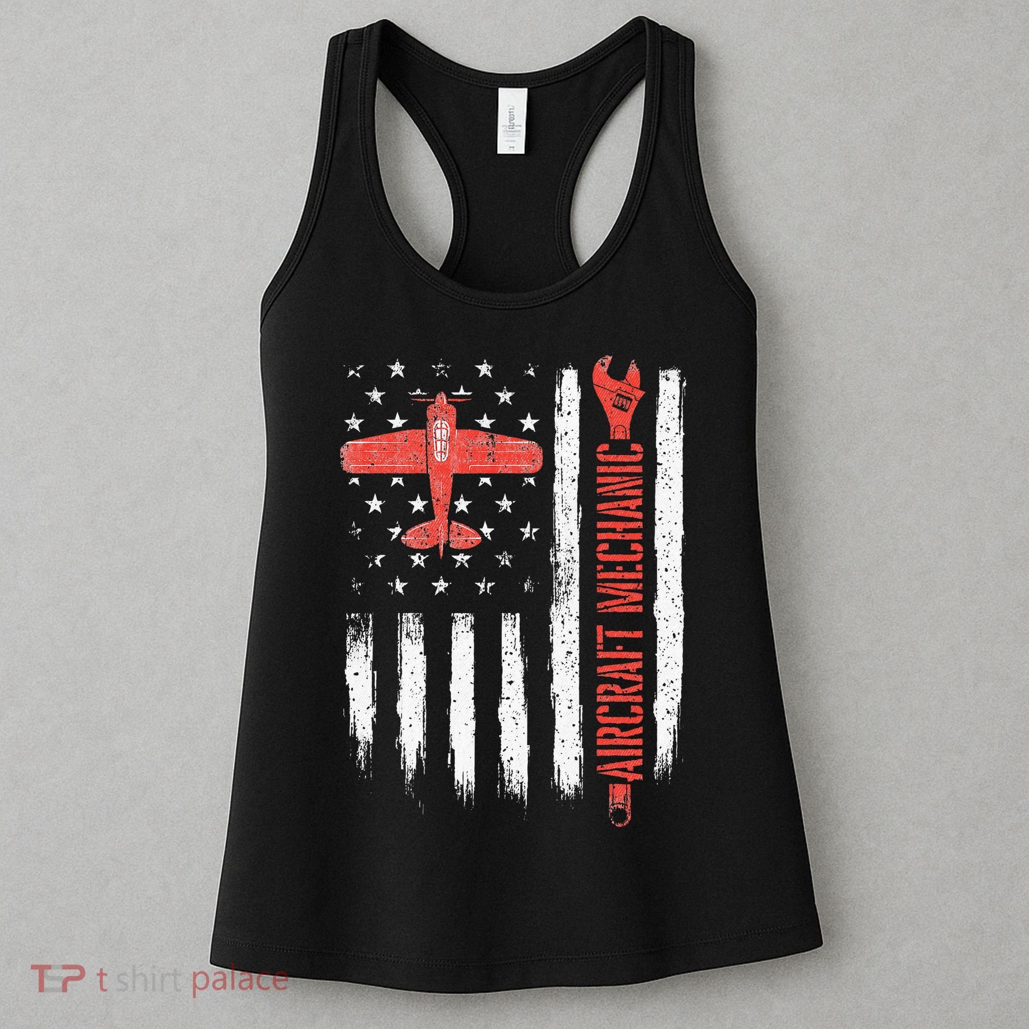 Aircraft Mechanic American Flag Plane Aviation Technician Women's Tank Top