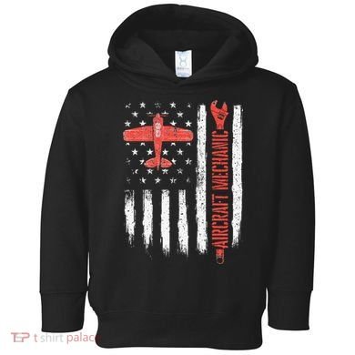 Aircraft Mechanic American Flag Plane Aviation Technician Toddler Hoodie