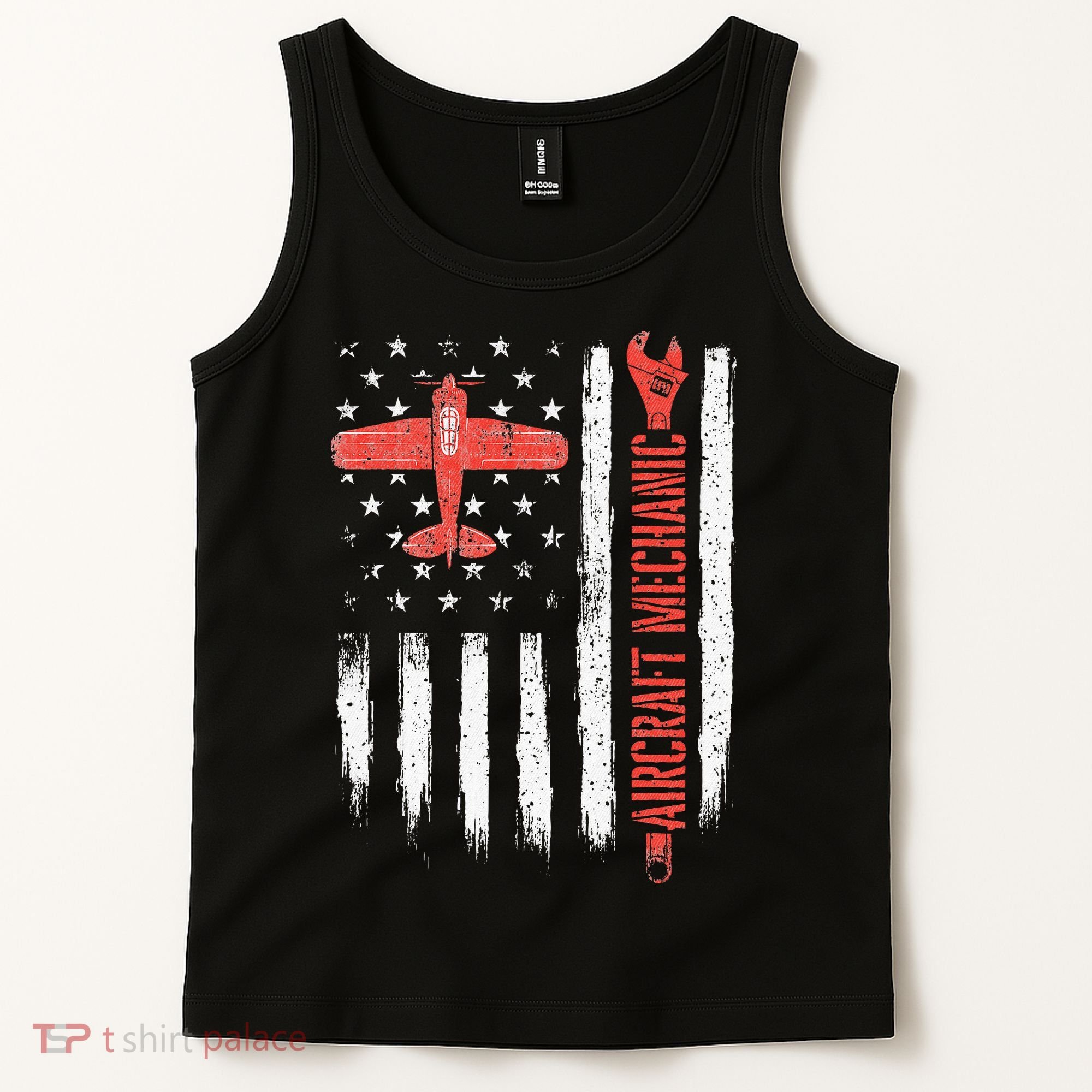 Aircraft Mechanic American Flag Plane Aviation Technician Tank Top