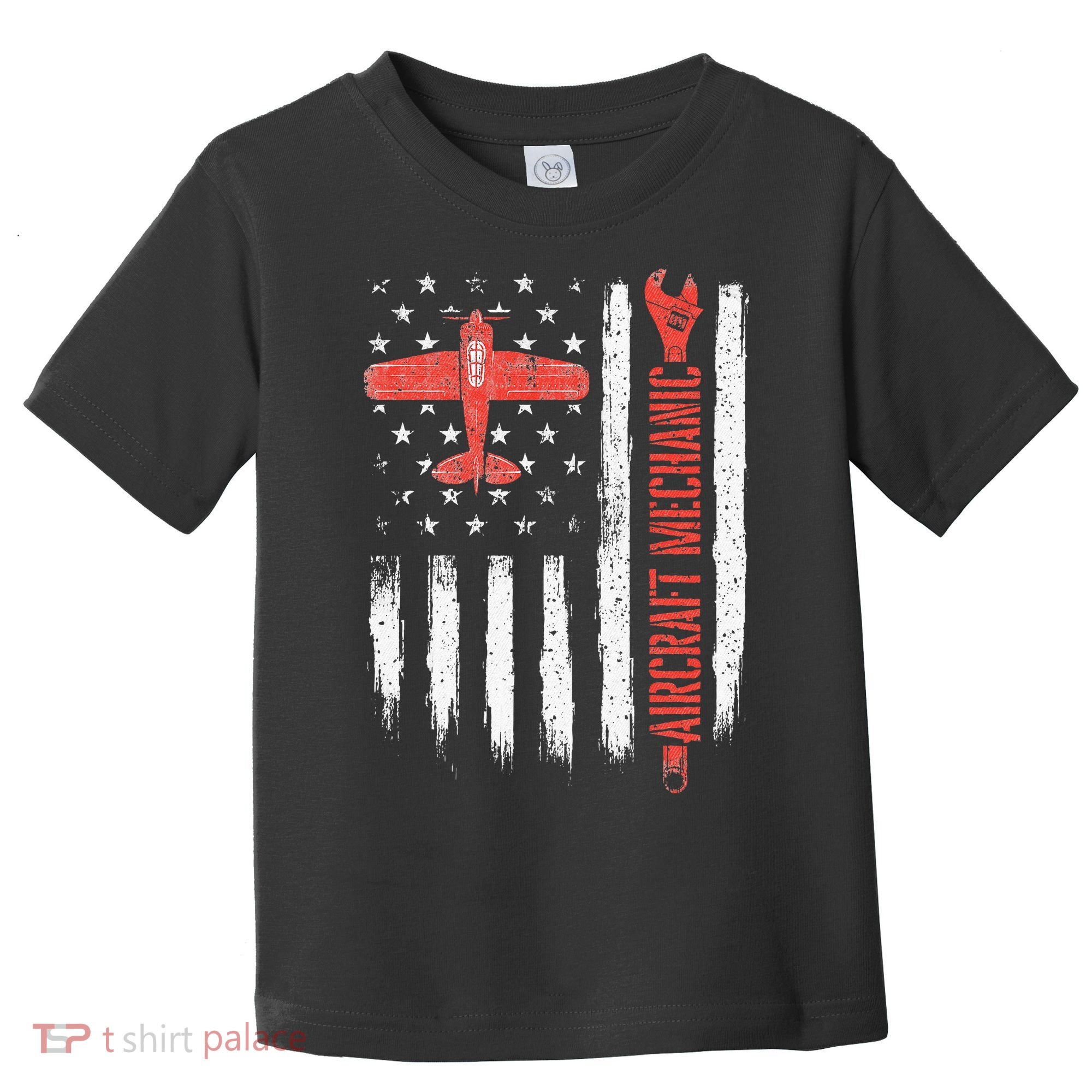 Aircraft Mechanic American Flag Plane Aviation Technician Toddler T-Shirt