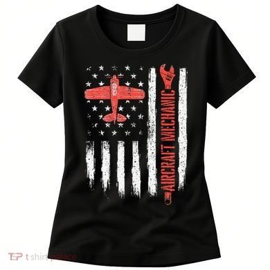 Aircraft Mechanic American Flag Plane Aviation Technician Women's T-Shirt