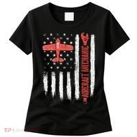 Aircraft Mechanic American Flag Plane Aviation Technician Women's T-Shirt thumb 0