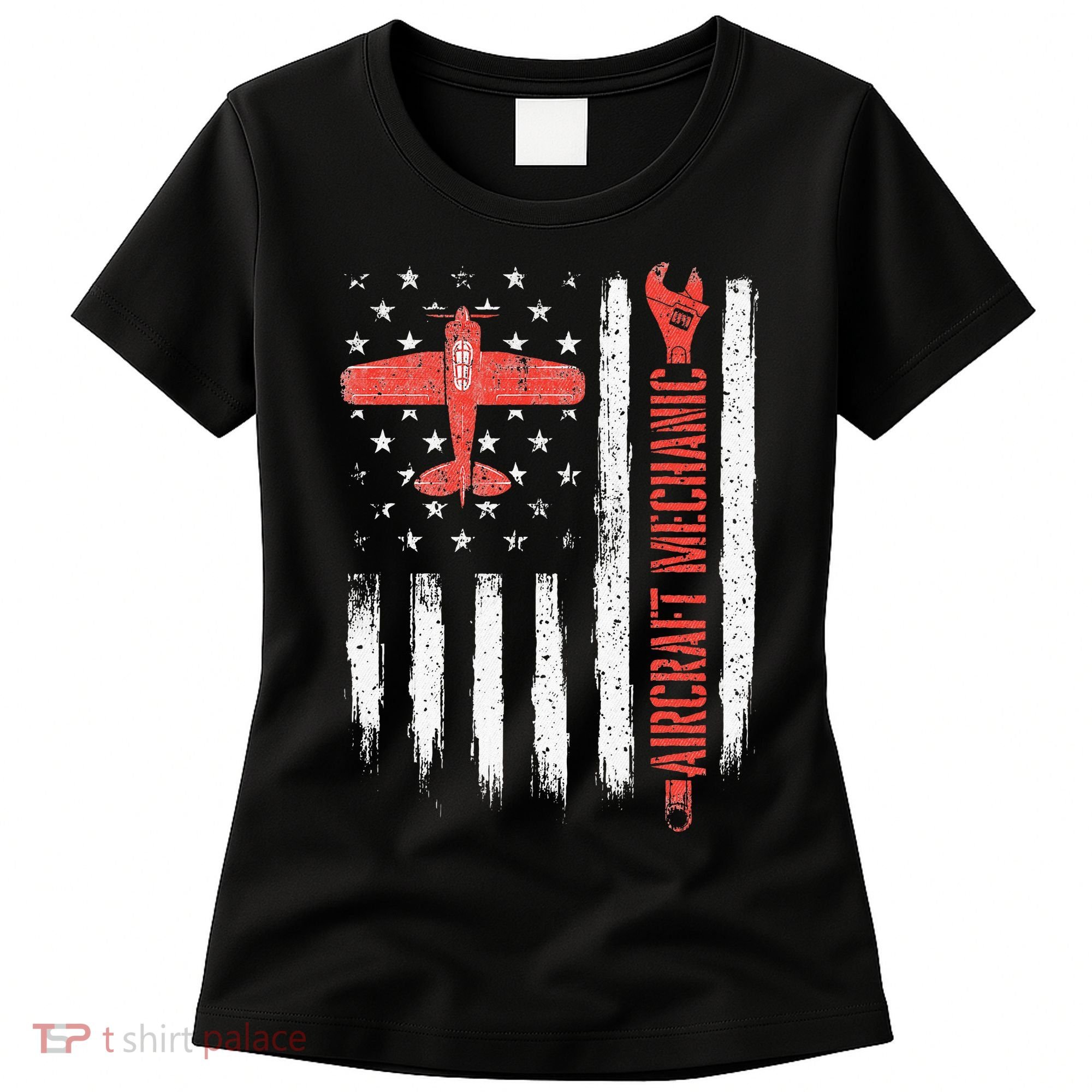 Aircraft Mechanic American Flag Plane Aviation Technician Women's T-Shirt