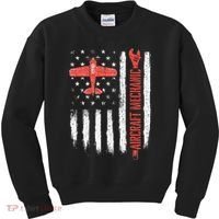 Aircraft Mechanic American Flag Plane Aviation Technician Kids Sweatshirt thumb 0