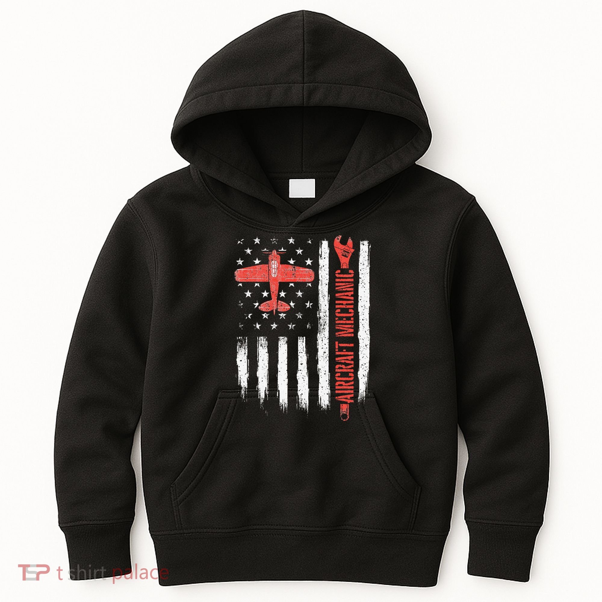 Aircraft Mechanic American Flag Plane Aviation Technician Kids Hoodie