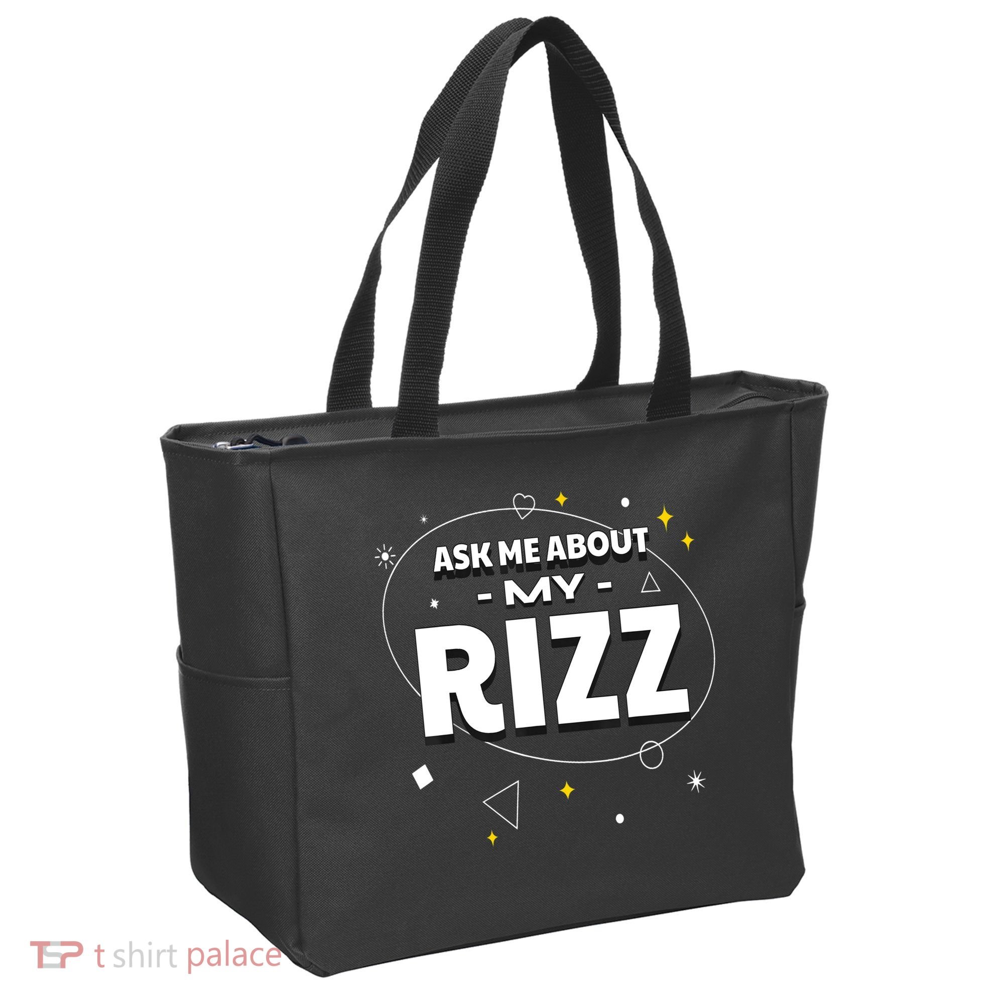 Ask Me About My Rizz I Got That W Rizz Funny Ironic Meme Tote Bag