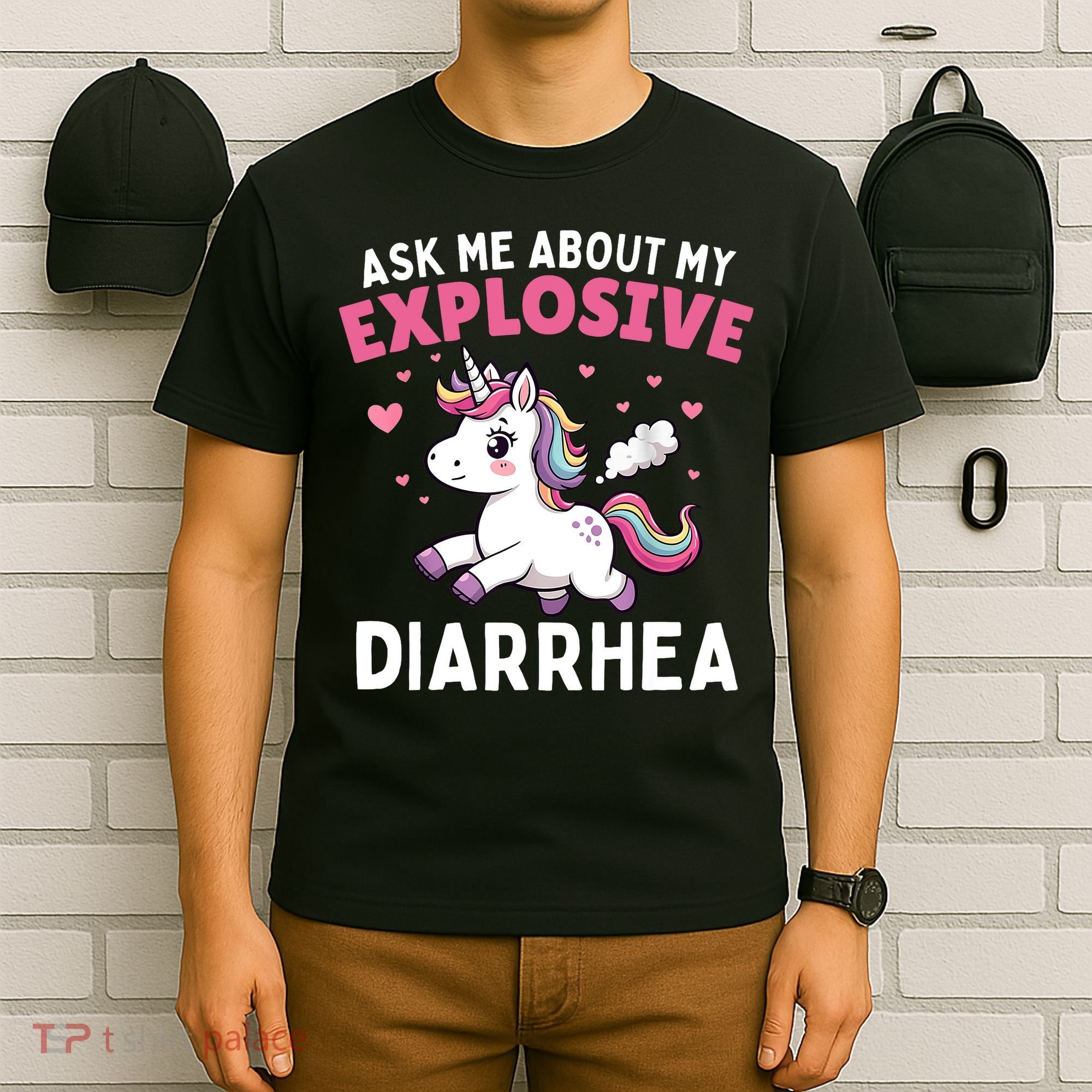 Ask Me About My Explosive Diarrhea Funny Poop Meme Unicorn  T-Shirt