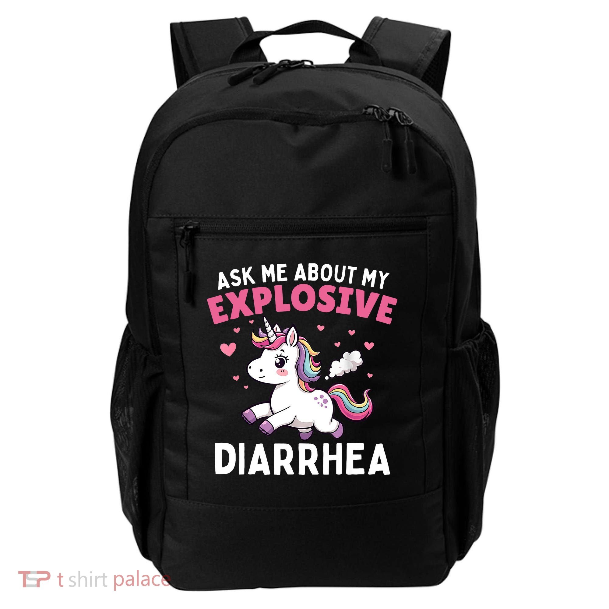 Ask Me About My Explosive Diarrhea Funny Poop Meme Unicorn  Backpack