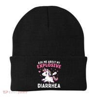Ask Me About My Explosive Diarrhea Funny Poop Meme Unicorn  Beanie thumb 0