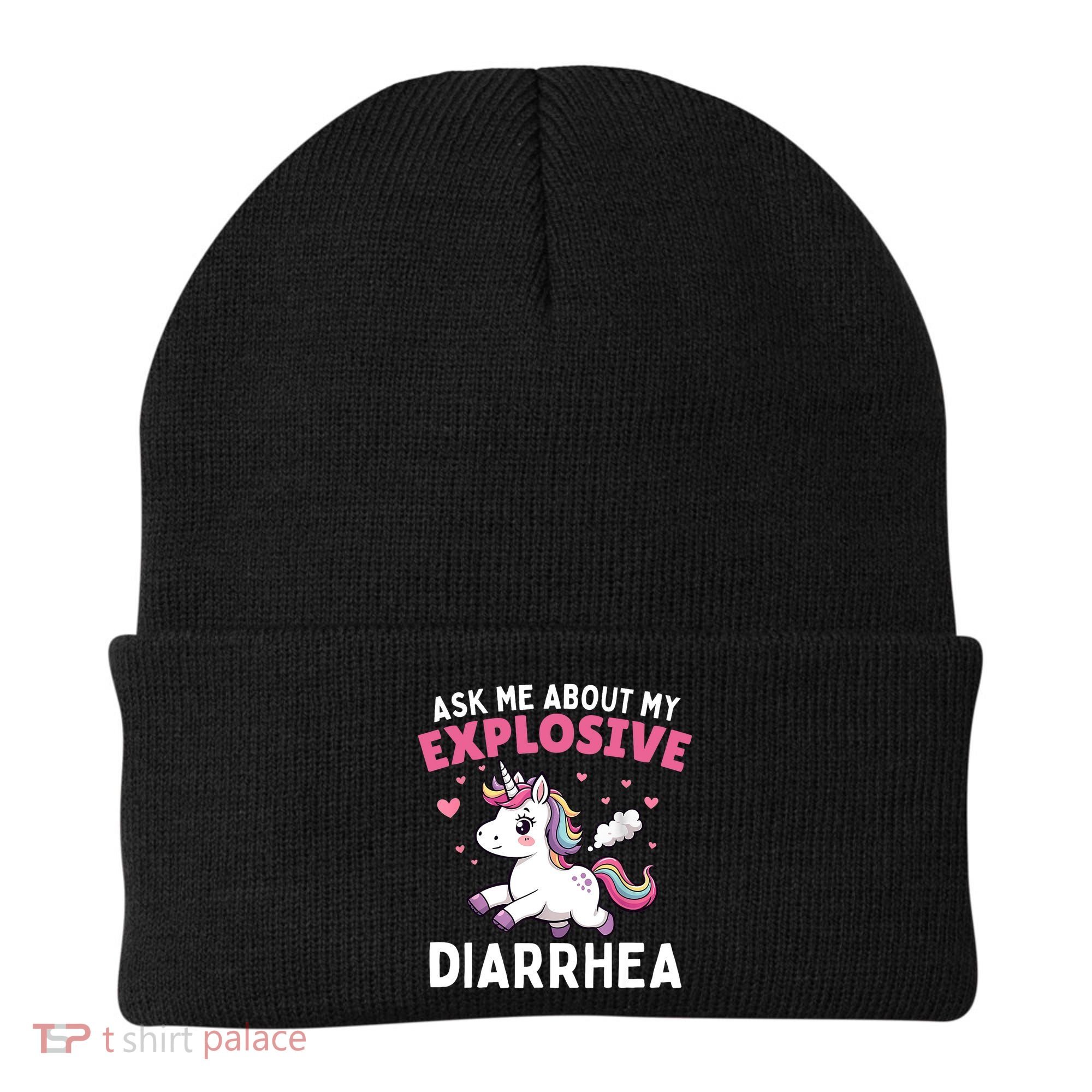 Ask Me About My Explosive Diarrhea Funny Poop Meme Unicorn  Beanie