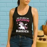 Ask Me About My Explosive Diarrhea Funny Poop Meme Unicorn  Women's Tank Top thumb 2